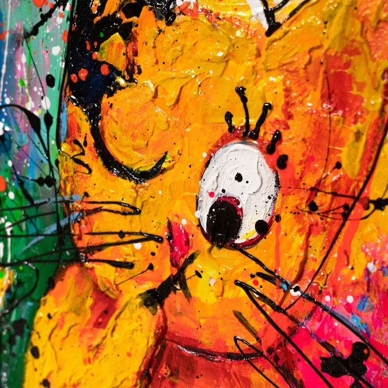 Handgemaltes Acrylbild "Katzen Farbe Spaß" – Moderne Pop-Art