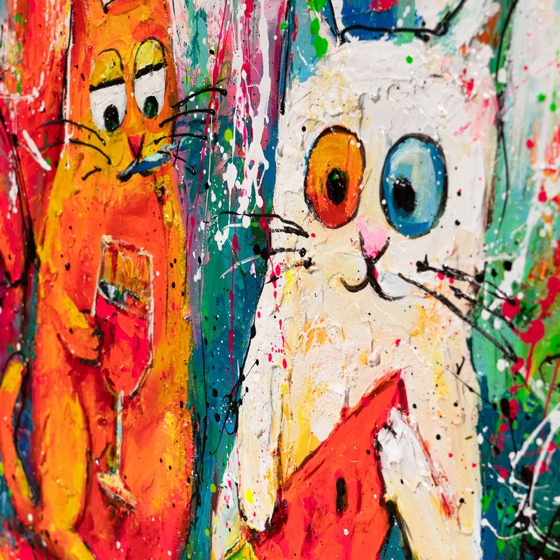 Handgemaltes Acrylbild "Katzen Farbe Spaß" – Moderne Pop-Art