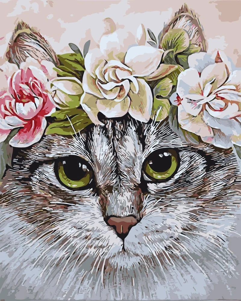 Malen nach Zahlen Katze mit Blumen