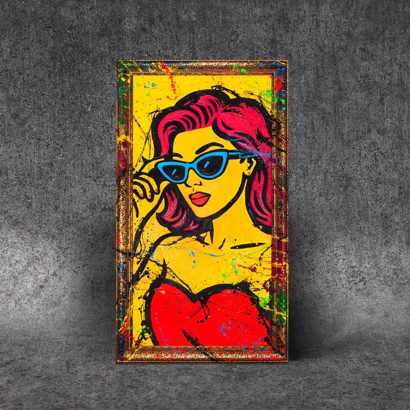 Handgemaltes Acrylbild "Miss Wow" – Moderne Pop-Art Porträtkunst