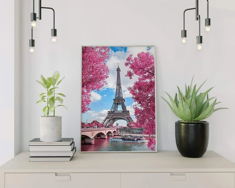 Malen nach Zahlen Paris mit rosa Bäumen