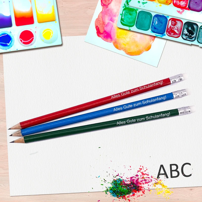 3er Bleistiftset mit Aufdruck "Alles Gute zum Schulanfang"