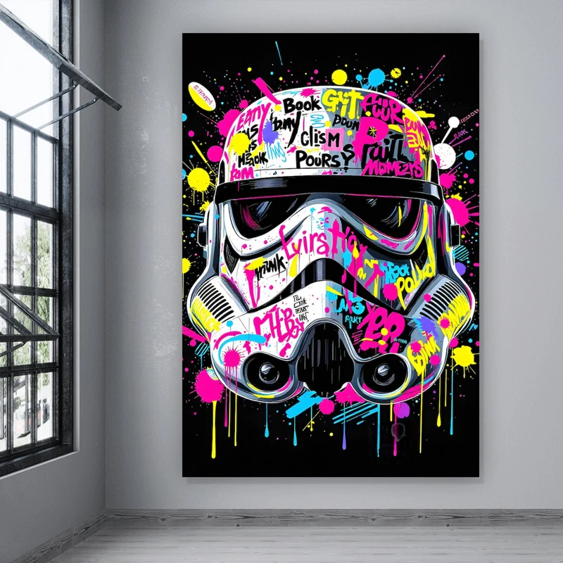 Aluminiumbild Stormtrooper Helm Graffiti Hochformat