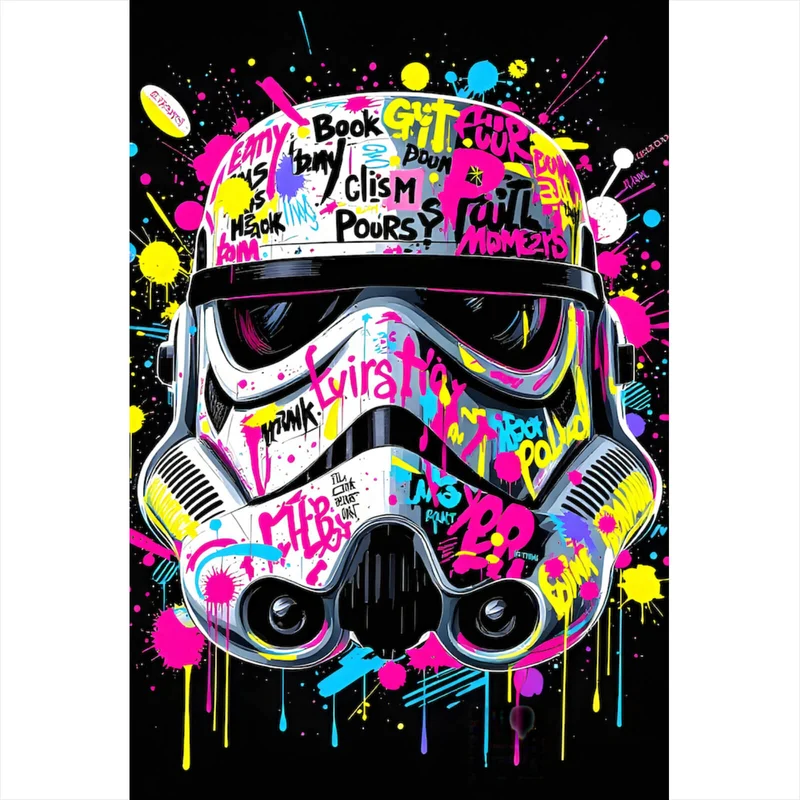 Aluminiumbild Stormtrooper Helm Graffiti Hochformat