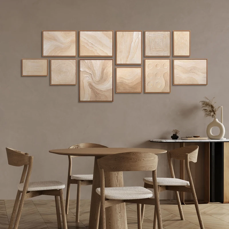 Luxus Beige Bilder Wohnzimmer Modern | Handgemaltes Wandbilder Set mit Rahmeb