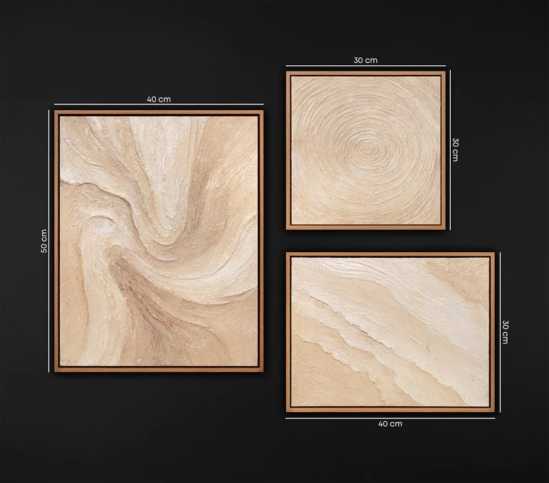 Luxus Beige Bilder Wohnzimmer Modern | Handgemaltes Wandbilder Set mit Rahmeb