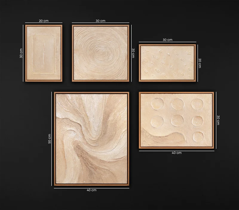 Luxus Beige Bilder Wohnzimmer Modern | Handgemaltes Wandbilder Set mit Rahmeb