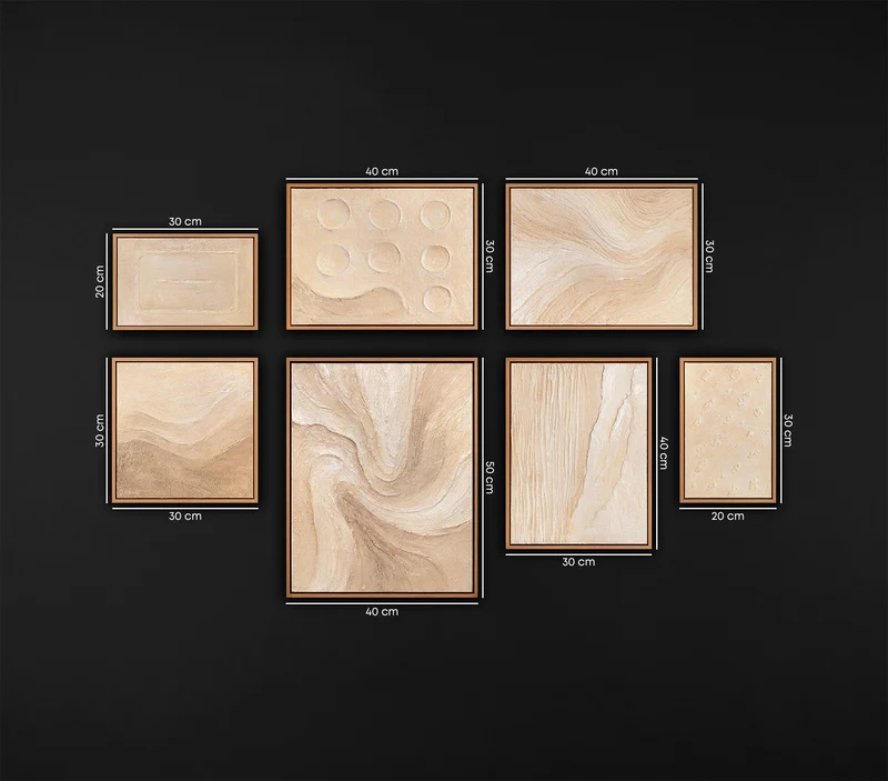 Luxus Beige Bilder Wohnzimmer Modern | Handgemaltes Wandbilder Set mit Rahmeb