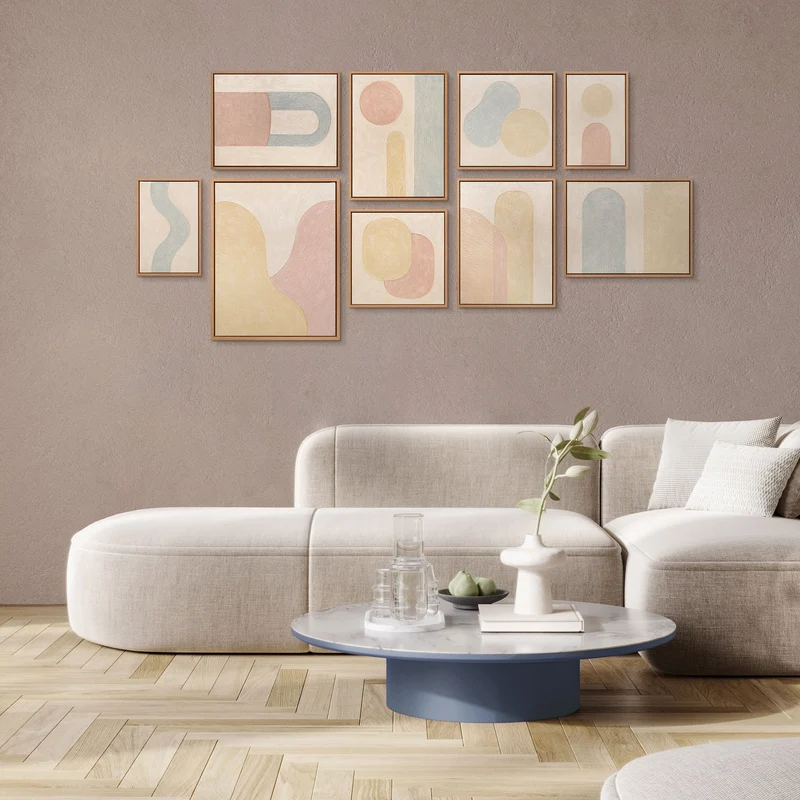 Abstract Beige Bilder set Premium Original Gemälde Handgemalt mit Rahmen