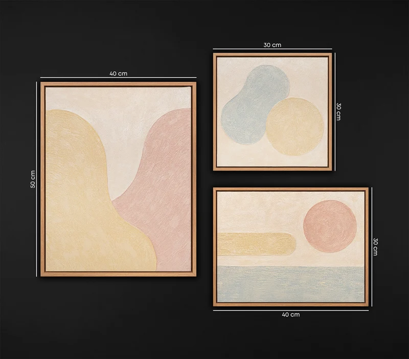 Abstract Beige Bilder set Premium Original Gemälde Handgemalt mit Rahmen