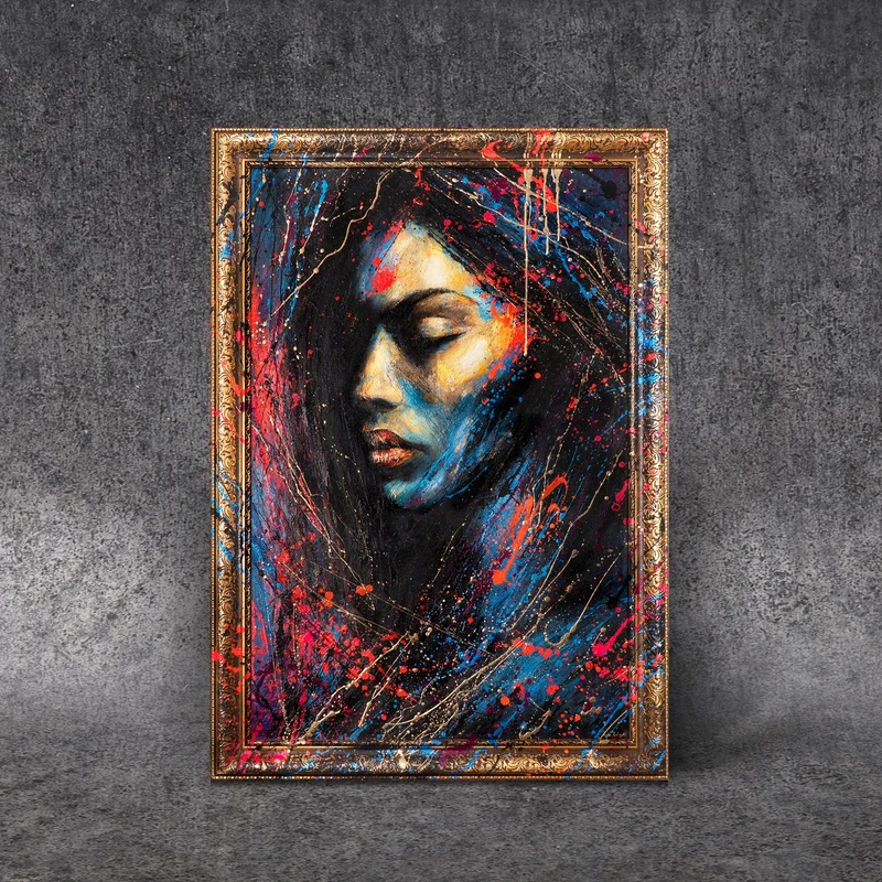 Handgemaltes Acrylbild "Gold in der Dunkelheit" mit Rahmen