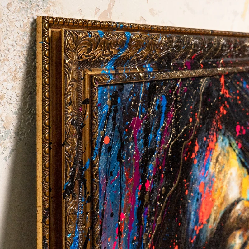 Handgemaltes Acrylbild "Gold in der Dunkelheit" mit Rahmen