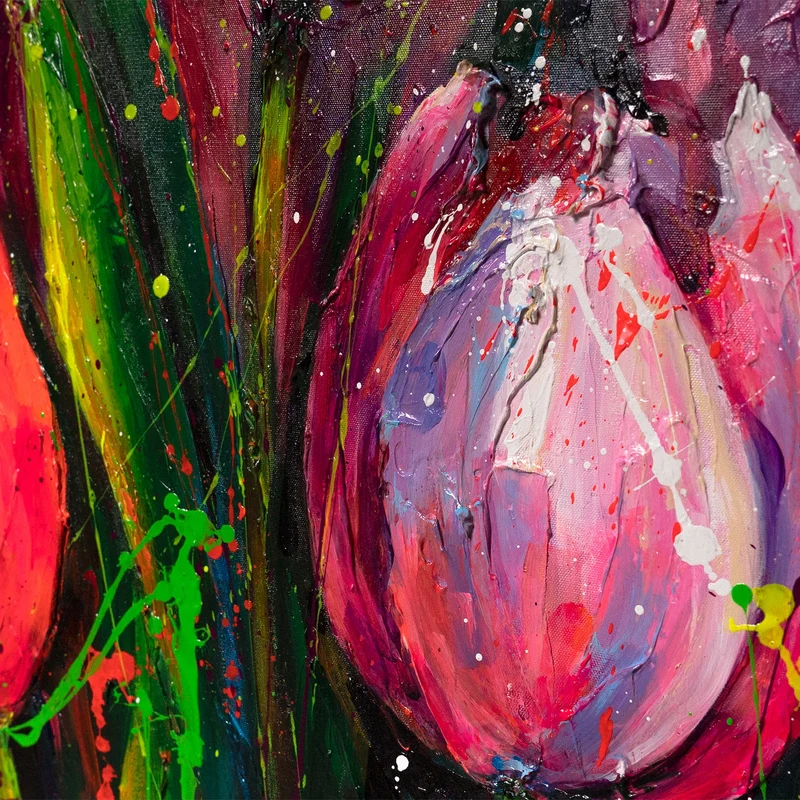 Modernes handgemaltes Blumengemälde "Noten des Frühlings"