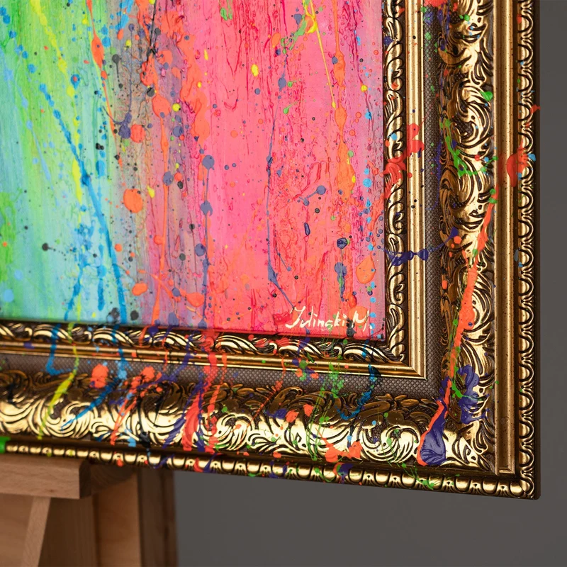 Handgemaltes bunte Bilder Pop Art "Dame mit Glas"