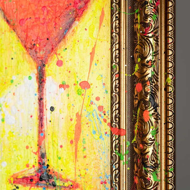 Handgemaltes bunte Bilder Pop Art "Dame mit Glas"