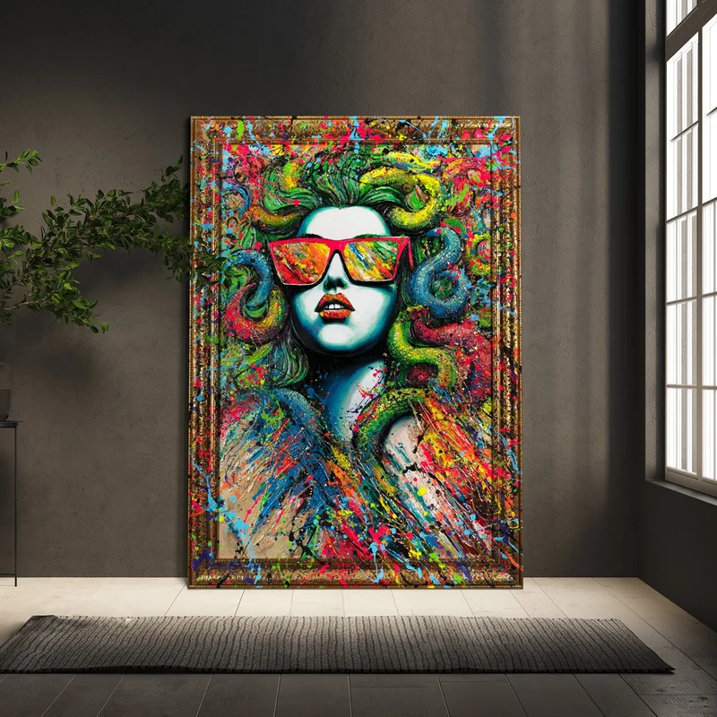 Handgemaltes Portrait Kunst Pop Art "Neonfarbener Mythos"
