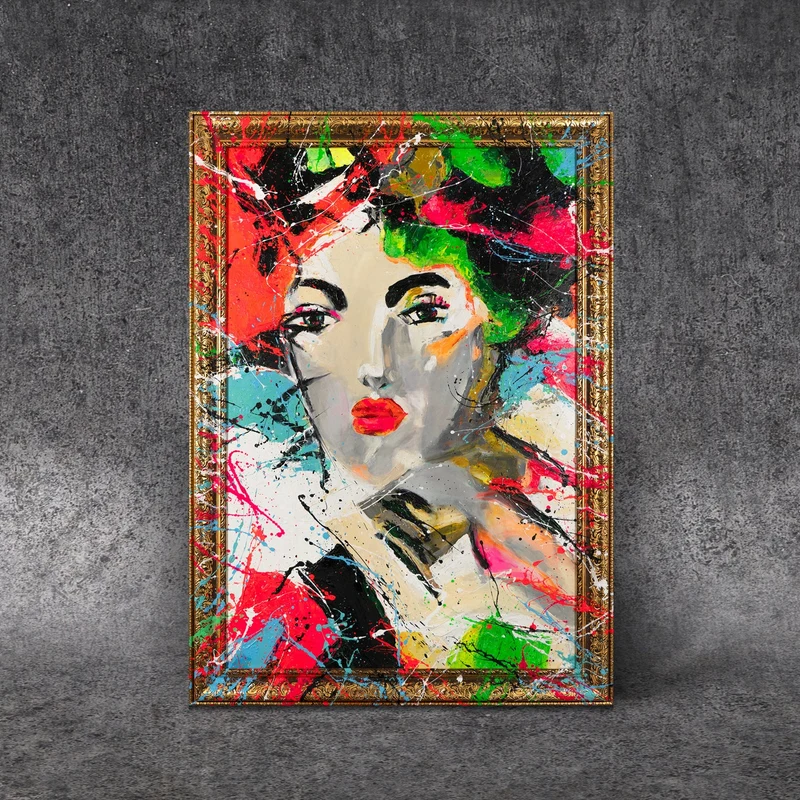 Handgemaltes Porträt Pop Art "Abstrakte Muse"
