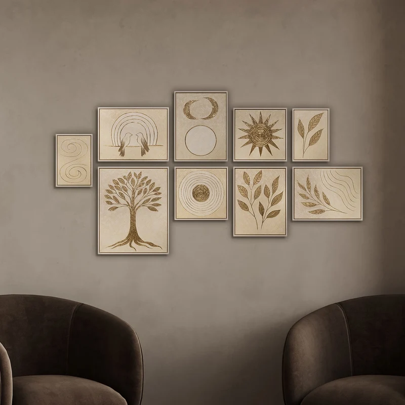 Handgemaltes Naturbild mit Blättern und Vogel für Arztpraxis „Flüstern des Laubs“