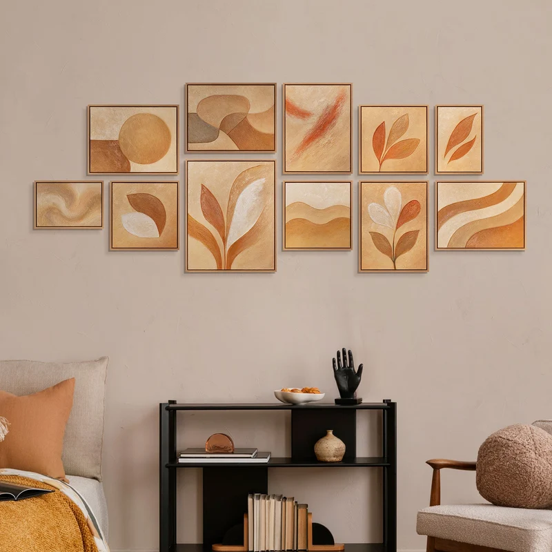 Handgemalte Bilder mit Acrylfarben Bilderwand Set „Flüstern des Laubs“