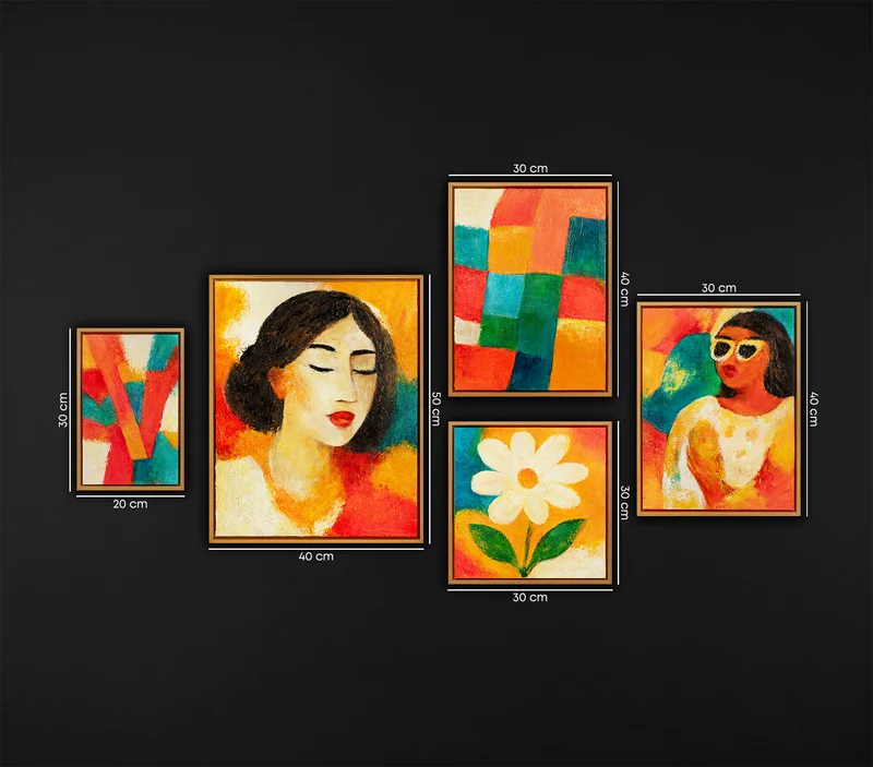 Bilder set wohnzimmer mit Rahmen Acrylbilder Handgemalt portraet Frau Gelb Relief