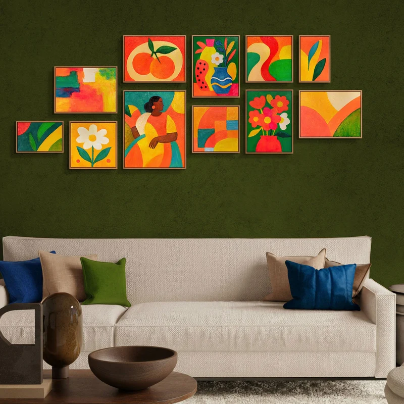 Bilder set mit Rahmen Original Farbenfroh Gemälde Handgemalt