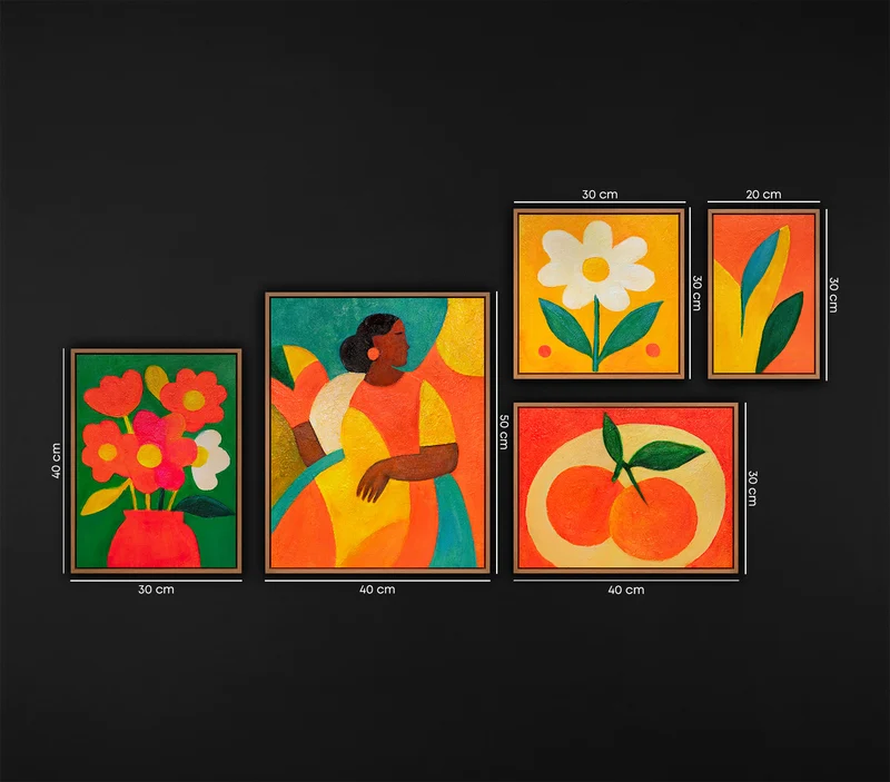 Bilder set mit Rahmen Original Farbenfroh Gemälde Handgemalt