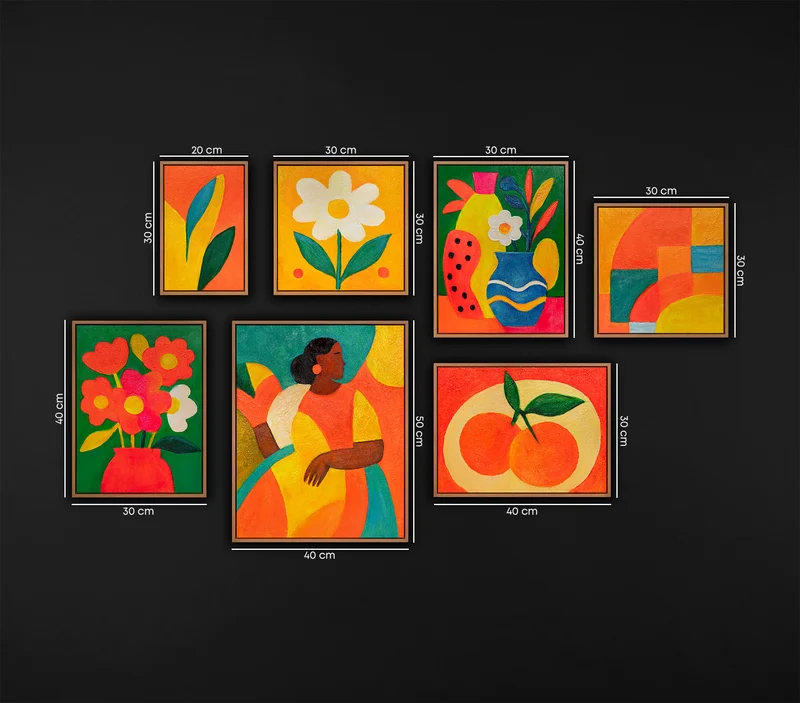 Bilder set mit Rahmen Original Farbenfroh Gemälde Handgemalt