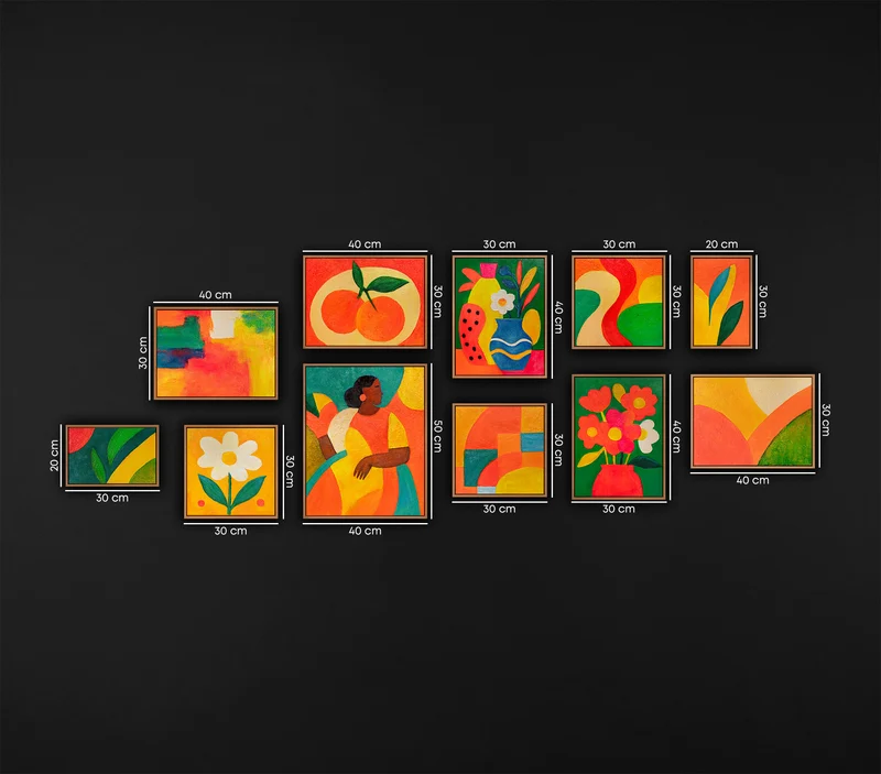 Bilder set mit Rahmen Original Farbenfroh Gemälde Handgemalt
