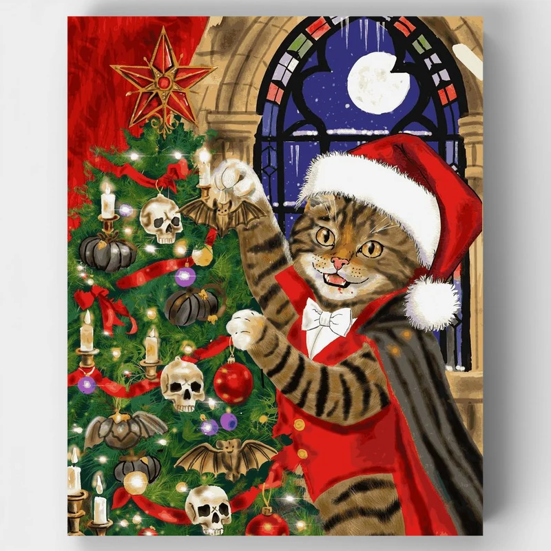 "Cat Dracula at Christmas" Paint by Numbers Kit
