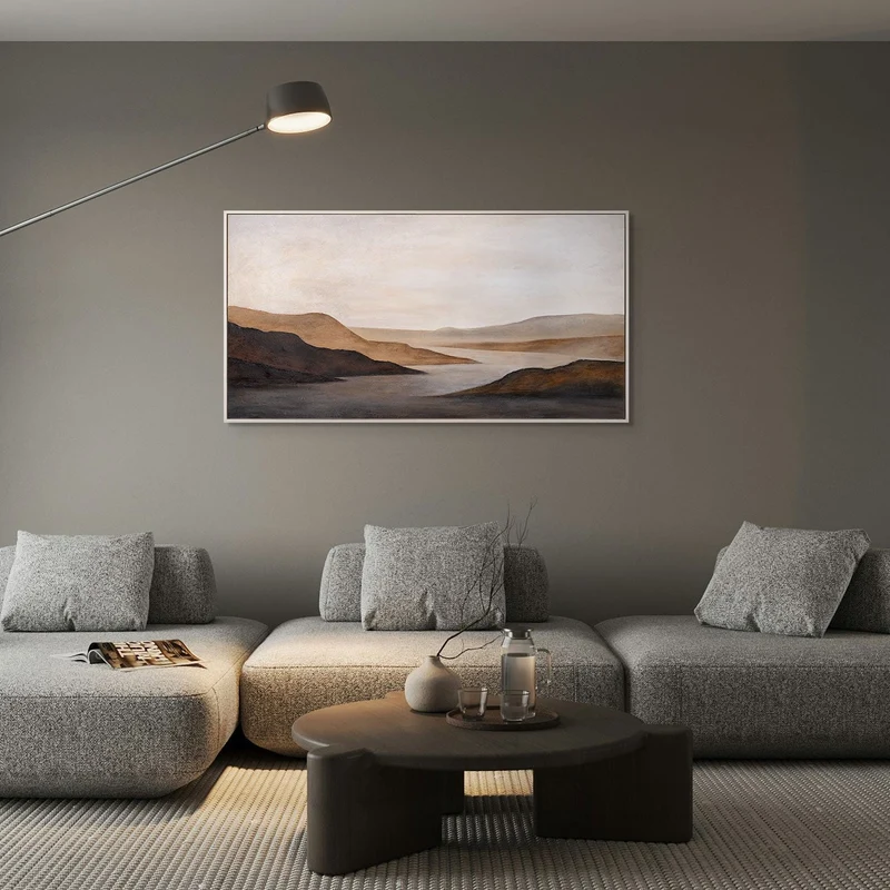 Handgemaltes Landschaftsbild für Arztpraxis „Sanfter Sonnenaufgang“