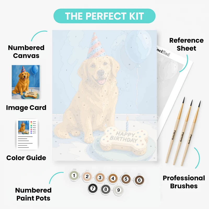 Golden Pup's Birthday Bash - Paint by Numbers Kit