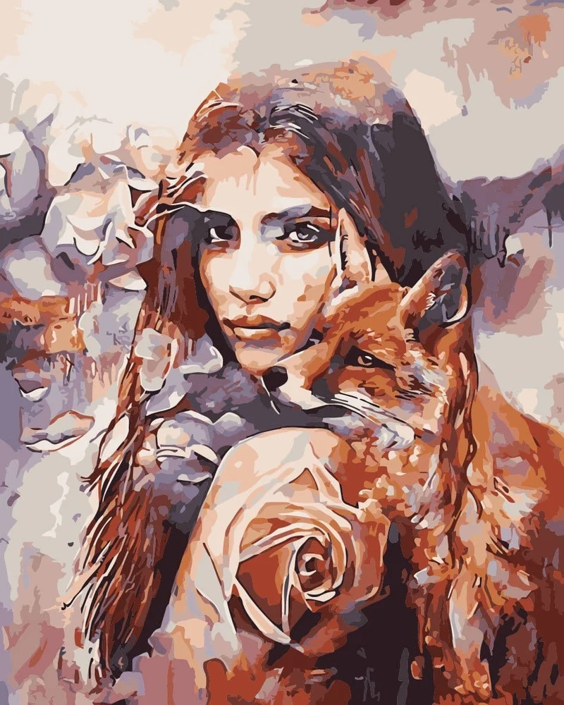 Malen nach Zahlen Frau und Fuchs