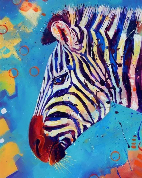 Malen nach Zahlen Zebra mit blauem Hintergrund