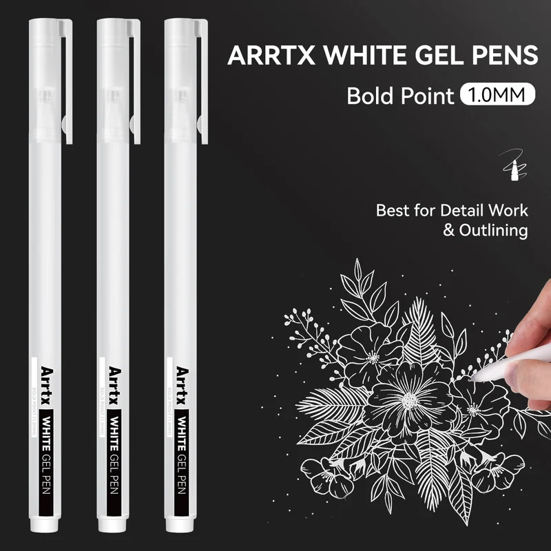 Arrtx Gel Pens White Color 8 Pack Large Capacity White Ink Pens