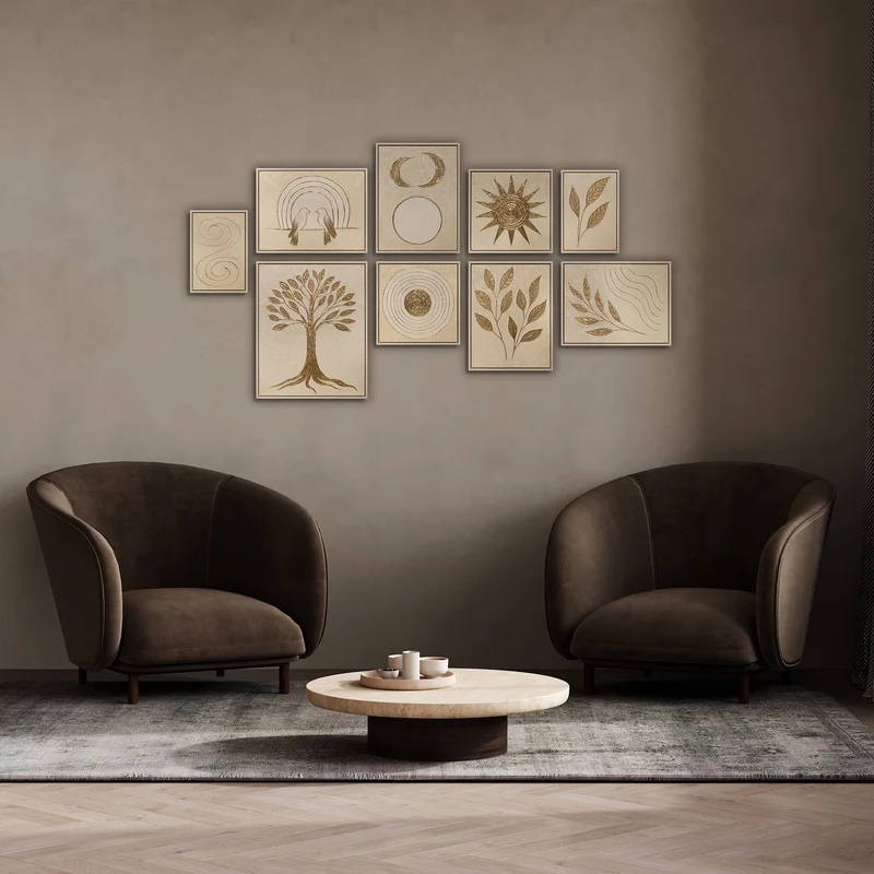 Luxus Bilder Wohnzimmer Modern Pflanzenmotiv | Handgemaltes Wandbilder Set
