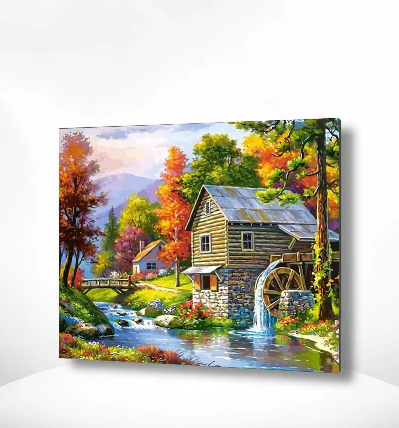 Malen nach Zahlen Haus mit Wassermühle