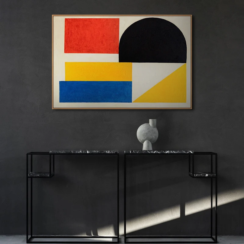 Abstraktes Gemälde im Rahmen geometrische Wandkunst „Kontraste“