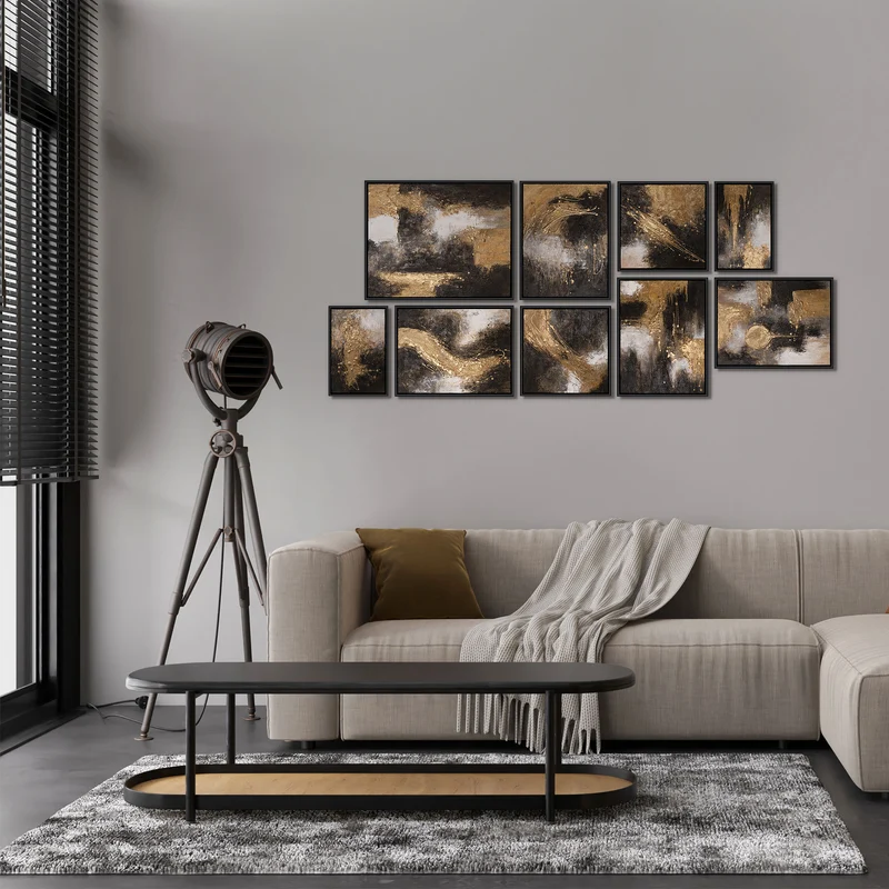 Abstrakte Moderne Gemälde für Wohnzimmer | Handgemaltes Wandbilder Set