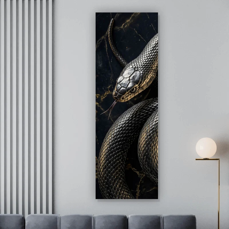 Acrylglasbild Elegante Schlange auf Marmor Panorama Hoch