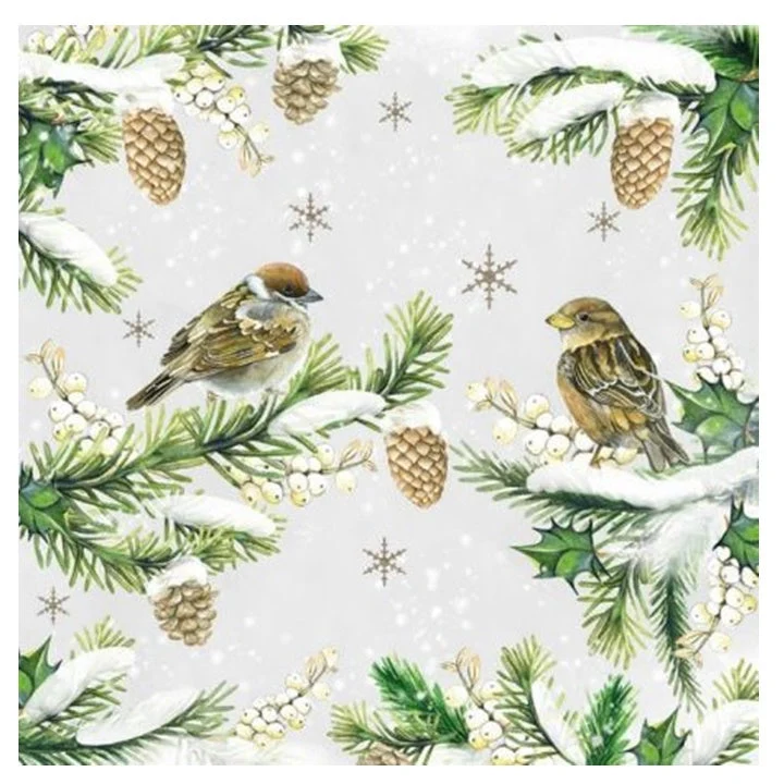 Decoupage Napkins Sparrows in Snow - 1 pc