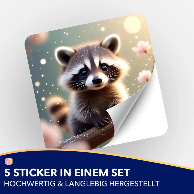 Aufkleber 5er-Set - Waschbär Klettermax