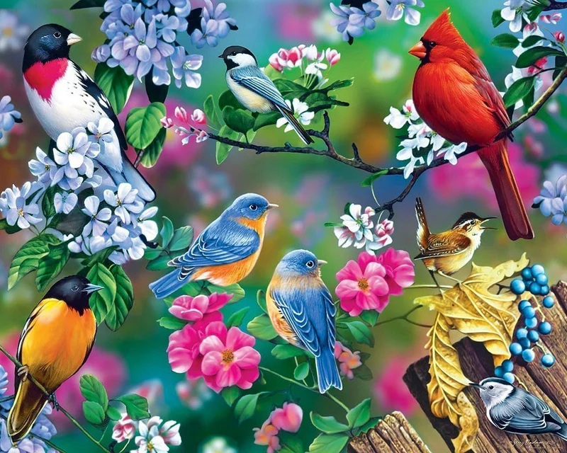 Malen nach Zahlen Vögel mit Blumen