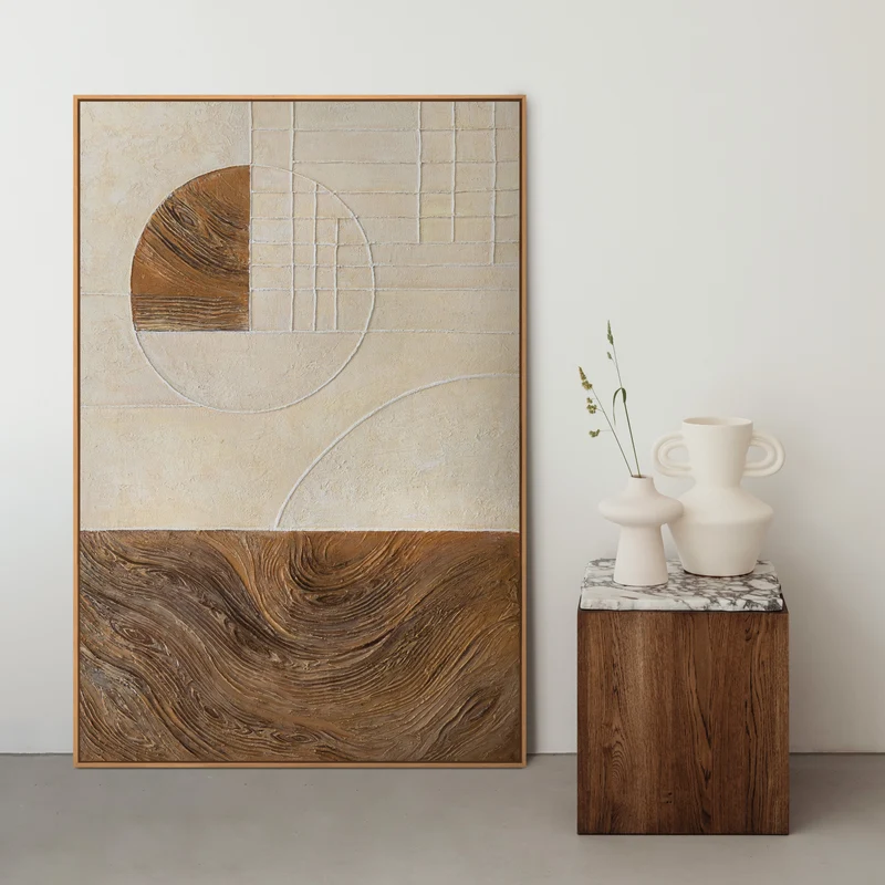 Abstrakte Gemälde mit Struktur und Geometrie im Rahmen „Linien und Kreise“