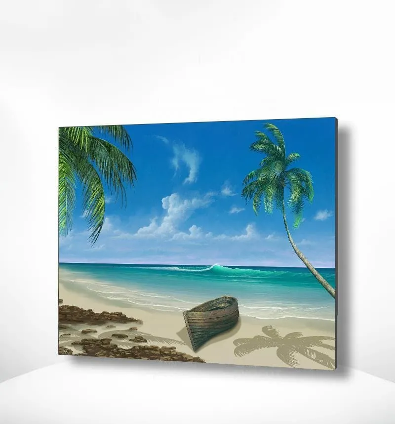 Malen nach Zahlen Strand mit Boot und Meer
