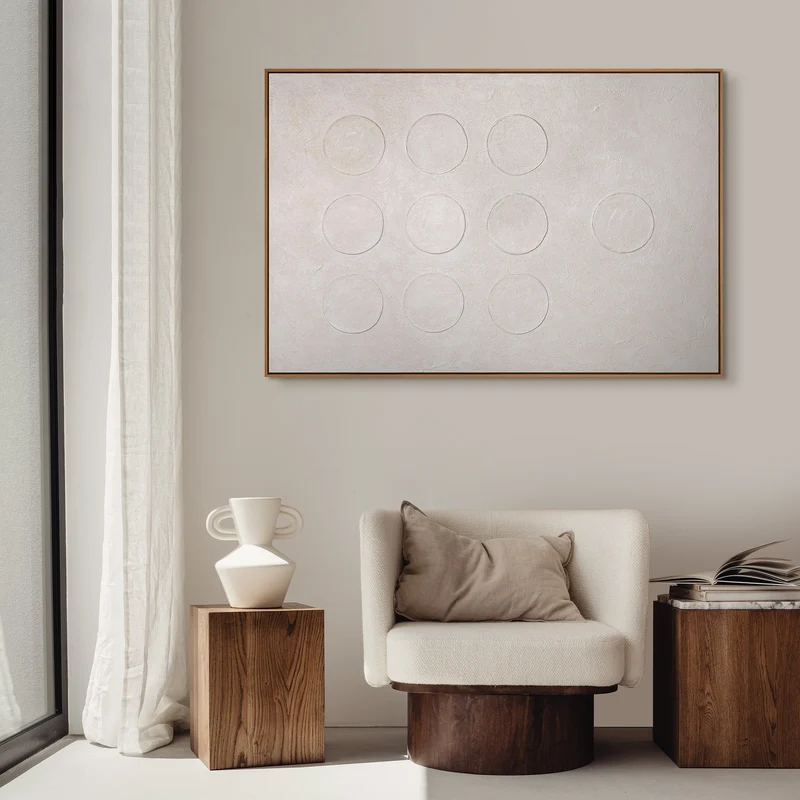 Abstraktes Leinwandbild „Weißer Code“ im Rahmen – moderne Wandkunst