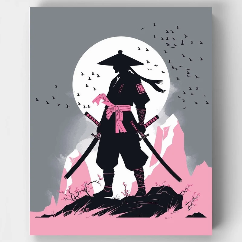 Samurai Warrior Under the Moon - Paint by Numbers Kit