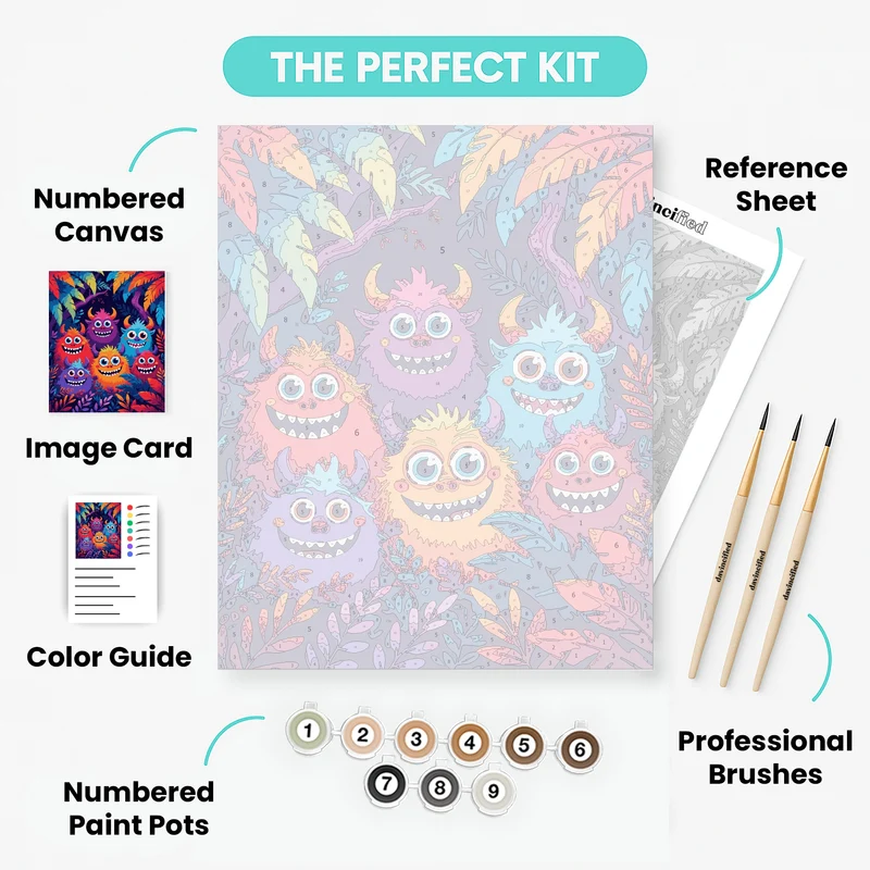 Cute Monsters in the Jungle - Paint by Numbers Kit