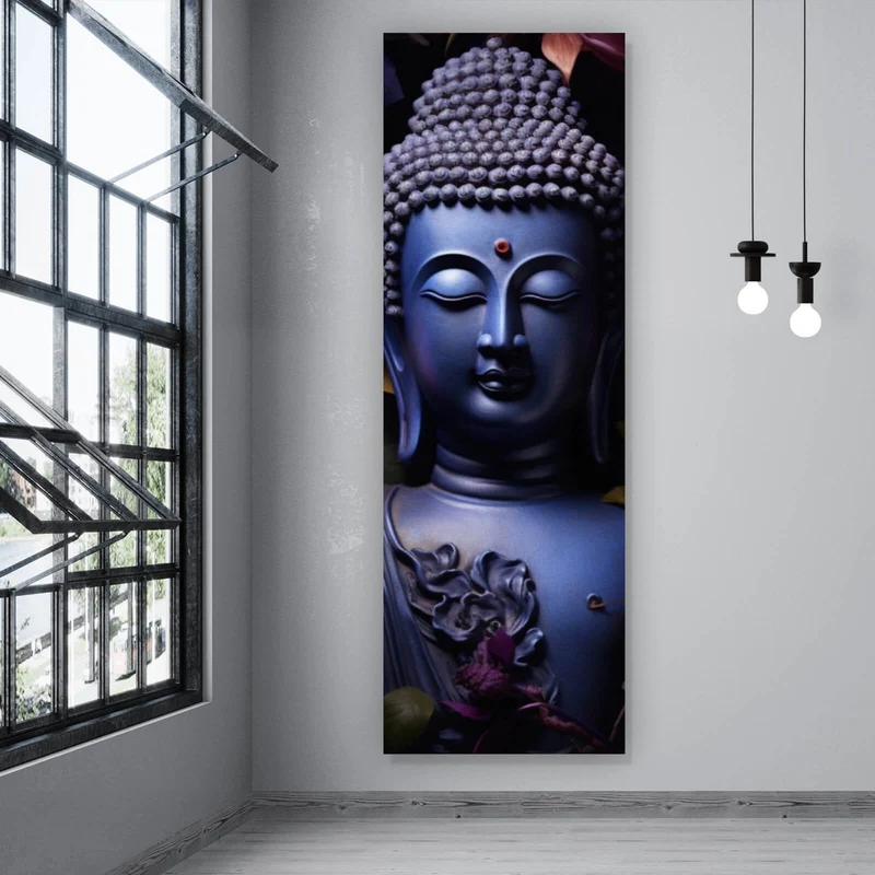 Spannrahmenbild Buddha umgeben von Blumenpracht Panorama Hoch