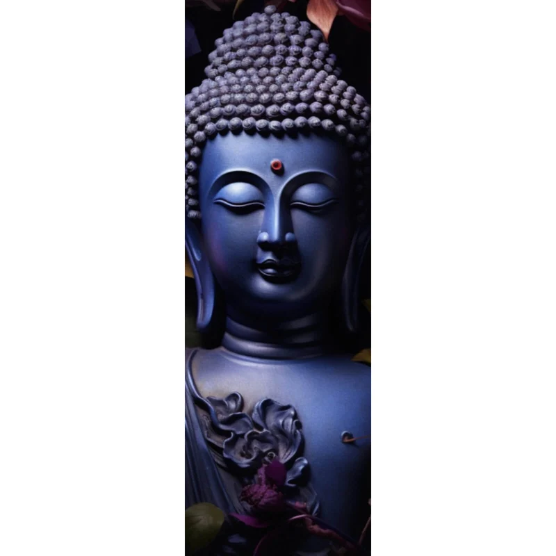 Aluminiumbild Buddha umgeben von Blumenpracht Panorama Hoch