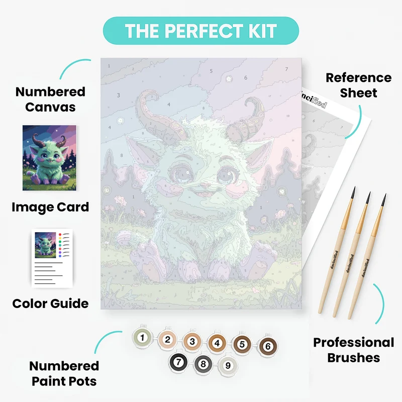 Cute Fantasy Monster in Magical Meadow - Paint by Numbers Kit